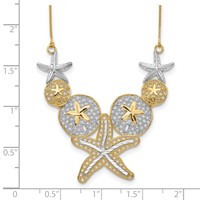 14K Necklace with White Rhodium Diamond-cut Starfish and Sand Dollar, 18" view 3