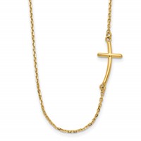 14K Polished Small Sideways Curved Cross 19 Inch Necklace view 1