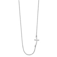14K White Gold Polished Small Sideways Curved Cross Necklace, 19" view 2