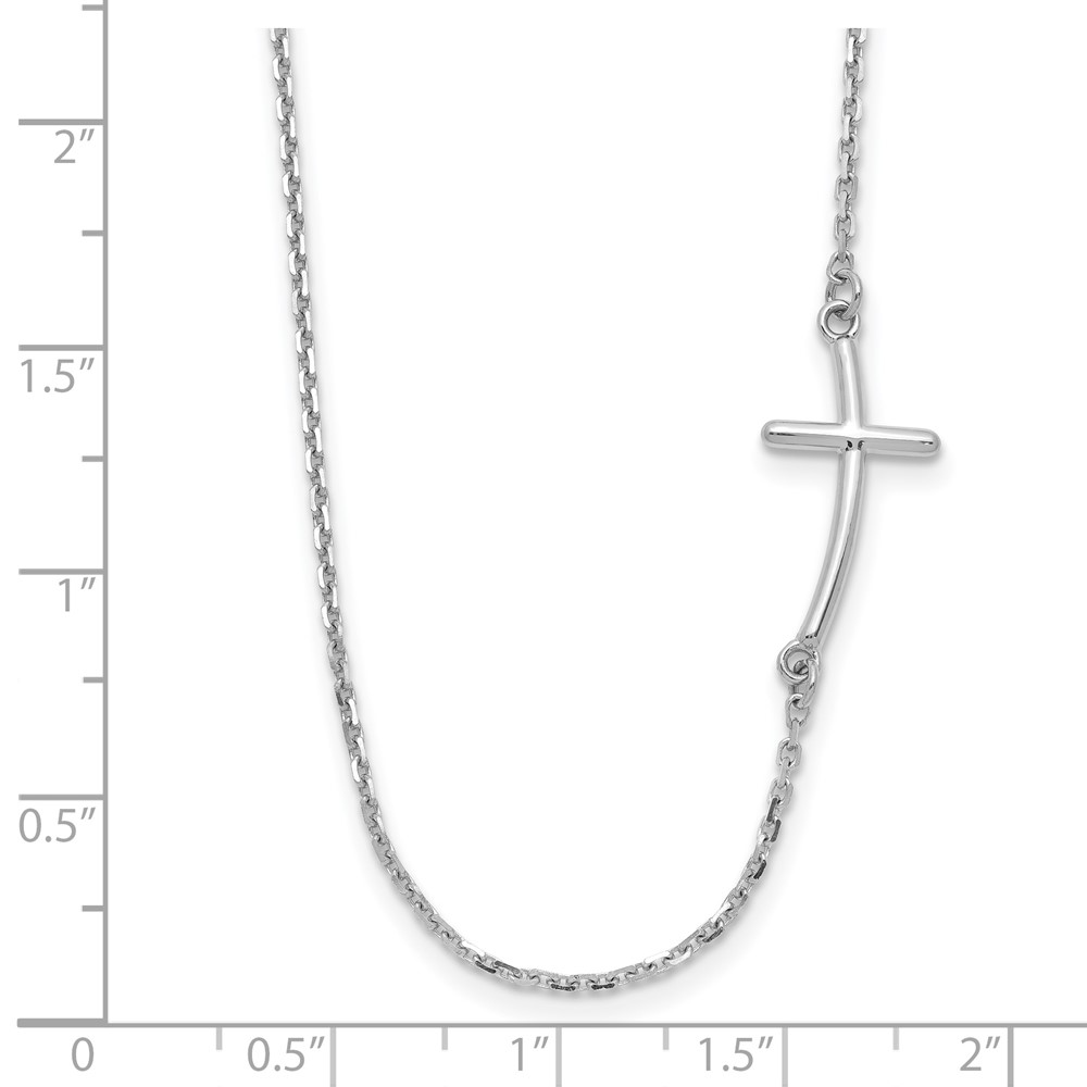 14k White Gold Polished Small Sideways Curved Cross 19 inch Necklace (SF2081-19)