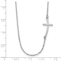 14K White Gold Polished Small Sideways Curved Cross Necklace, 19" view 3