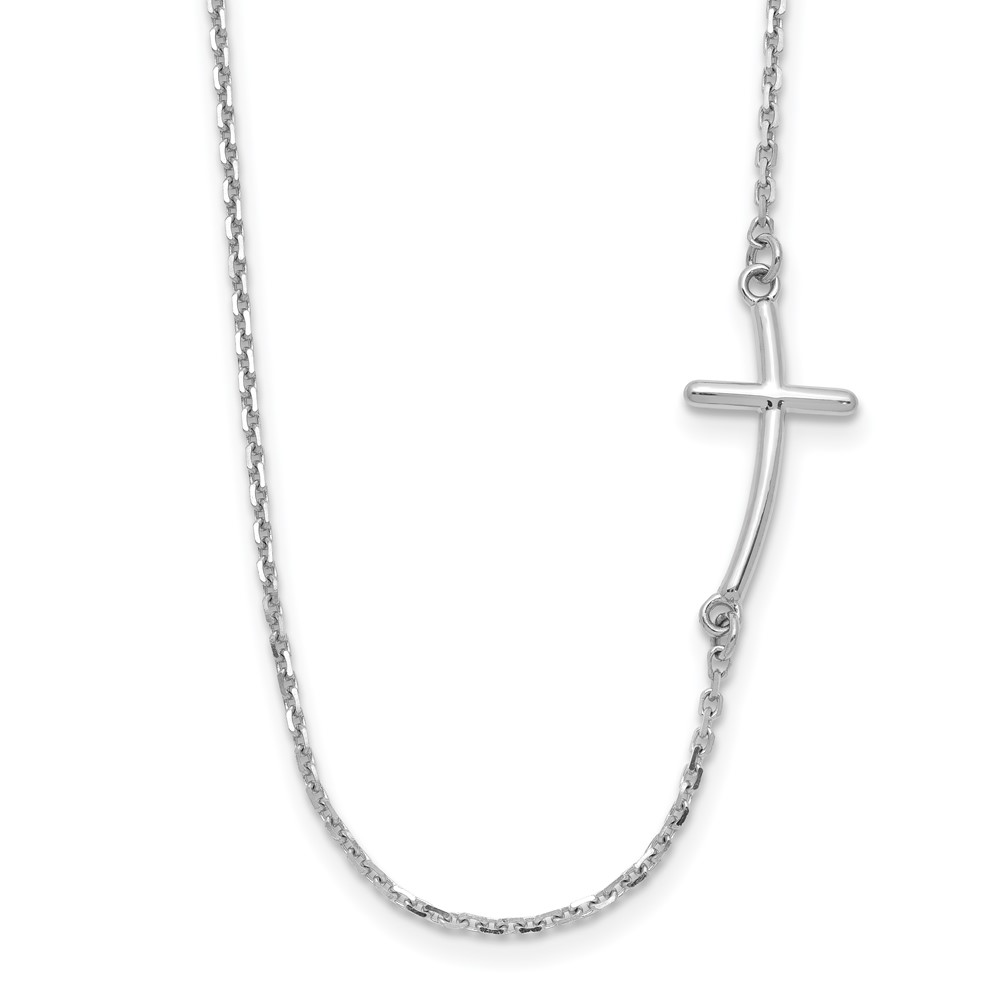 14k White Gold Polished Small Sideways Curved Cross 19 inch Necklace (SF2081-19)