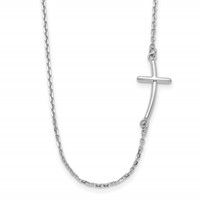 14K White Gold Polished Small Sideways Curved Cross Necklace, 19" view 1