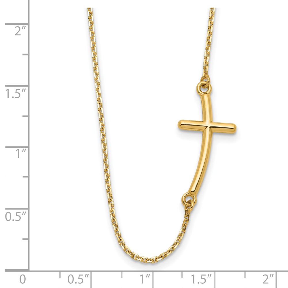 14k Polished Large Sideways Curved Cross 19 inch Necklace (SF2082-19)