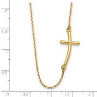 14K Yellow Gold Polished Large Sideways Curved Cross Necklace, 19" view 3