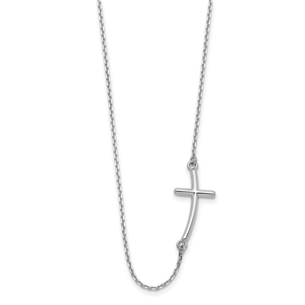 14k White Gold Polished Large Sideways Curved Cross 19 inch Necklace (SF2083-19)