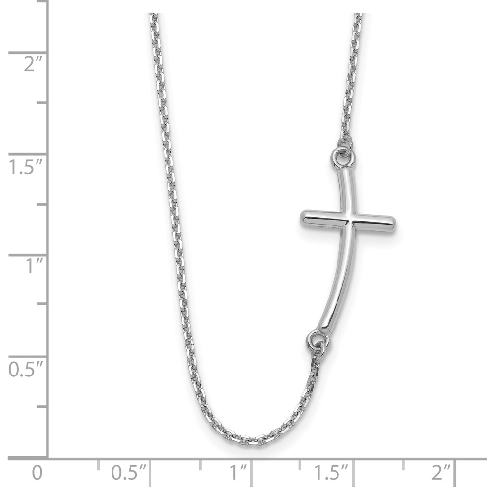 14k White Gold Polished Large Sideways Curved Cross 19 inch Necklace (SF2083-19)