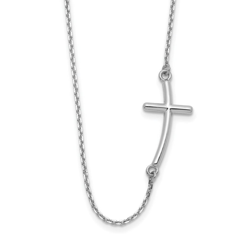 14k White Gold Polished Large Sideways Curved Cross 19 inch Necklace (SF2083-19)