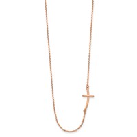 14K Rose Gold Polished Small Sideways Curved Cross Necklace, 19" view 2