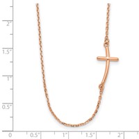 14K Rose Gold Polished Small Sideways Curved Cross Necklace, 19" view 3