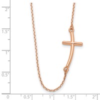 14K Rose Gold Polished Large Sideways Curved Cross Necklace, 19" view 3