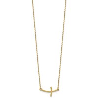 14K Yellow Gold Small Sideways Curved Twist Cross Necklace, 19" view 2