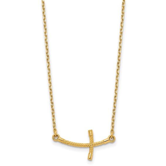 Gold Sideways Curved Twisted Cross Necklace