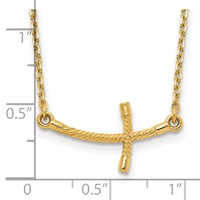 14K Yellow Gold Small Sideways Curved Twist Cross Necklace, 19" view 3