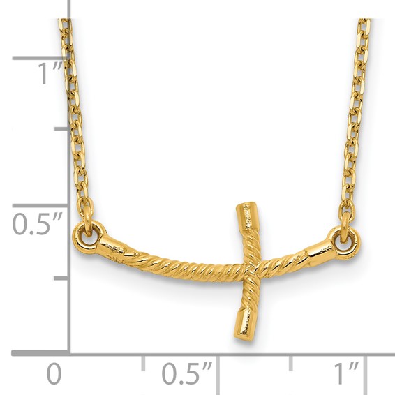 Gold Sideways Curved Twisted Cross Necklace