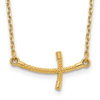 14K Yellow Gold Small Sideways Curved Twist Cross Necklace, 19" view 1