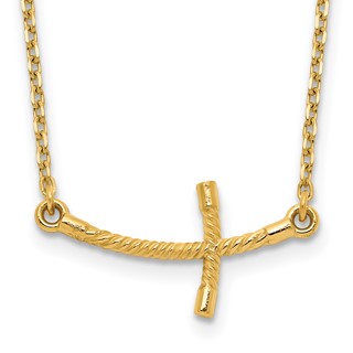 Gold Sideways Curved Twisted Cross Necklace