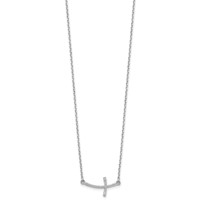 14K White Gold Small Sideways Curved Twist Cross Necklace, 19" view 2
