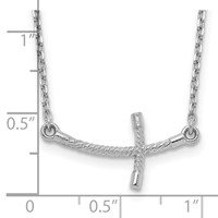 14K White Gold Small Sideways Curved Twist Cross Necklace, 19" view 3