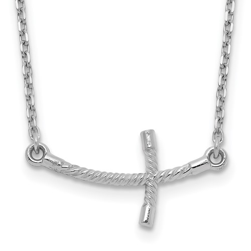 14K White Gold Small Sideways Curved Twist Cross Necklace, 19"