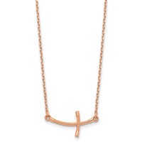 14K Rose Gold Small Sideways Curved Twist Cross Necklace view 2