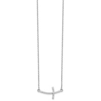 14K White Gold Large Sideways Curved Twist Cross Necklace, 19" view 2