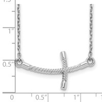 14K White Gold Large Sideways Curved Twist Cross Necklace, 19" view 3