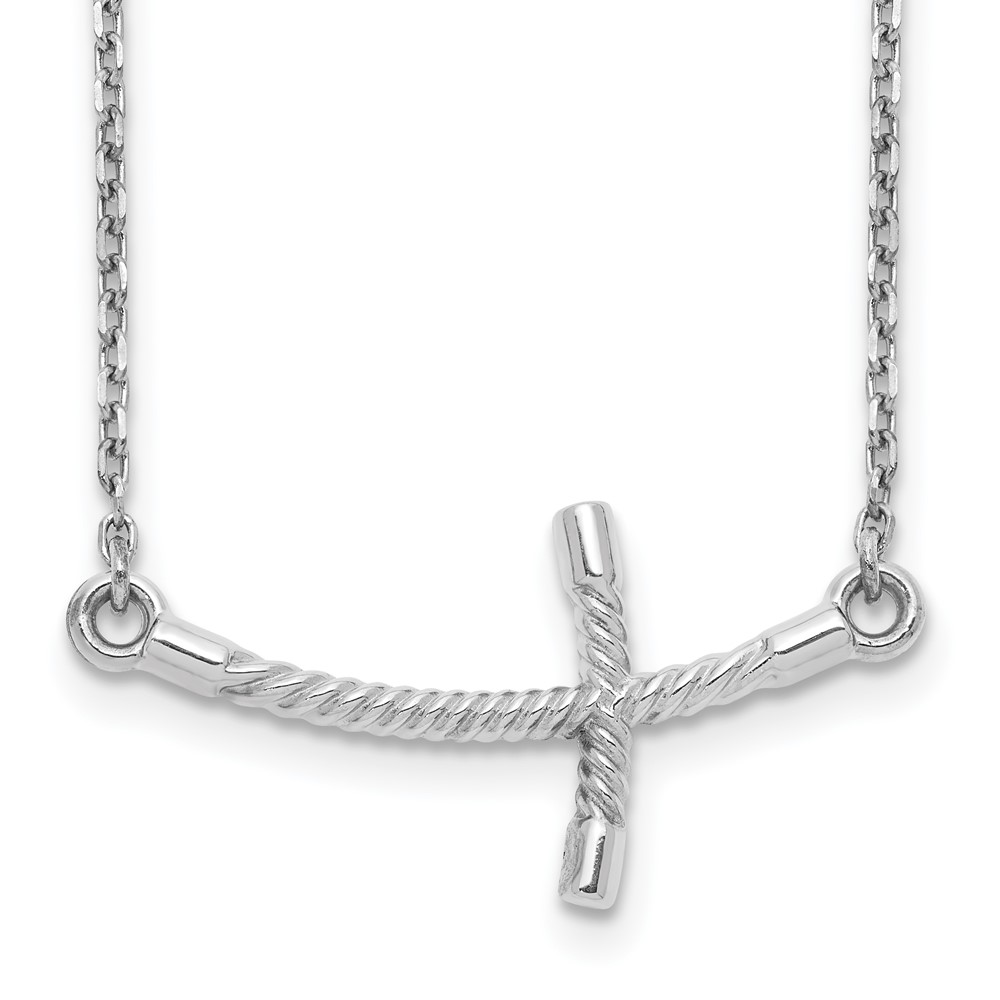 14K White Gold Large Sideways Curved Twist Cross Necklace, 19"