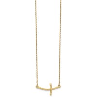 14K Yellow Gold Large Sideways Curved Twist Cross Necklace, 19" view 2