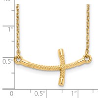 14K Yellow Gold Large Sideways Curved Twist Cross Necklace, 19" view 3
