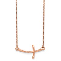 14K Rose Gold Large Sideways Curved Twist Cross Necklace view 2