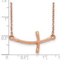 14K Rose Gold Large Sideways Curved Twist Cross Necklace view 3