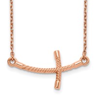 14K Rose Gold Large Sideways Curved Twist Cross Necklace view 1