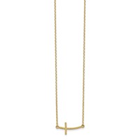 14K Yellow Gold Curved Textured Sideways Cross Necklace, 19" view 2