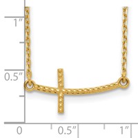 14K Yellow Gold Curved Textured Sideways Cross Necklace, 19" view 3
