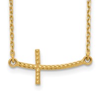 14K Yellow Gold Curved Textured Sideways Cross Necklace, 19" view 1