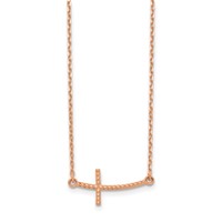 14K Rose Gold Sideways Curved Textured Cross Necklace view 2