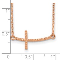14K Rose Gold Sideways Curved Textured Cross Necklace view 3