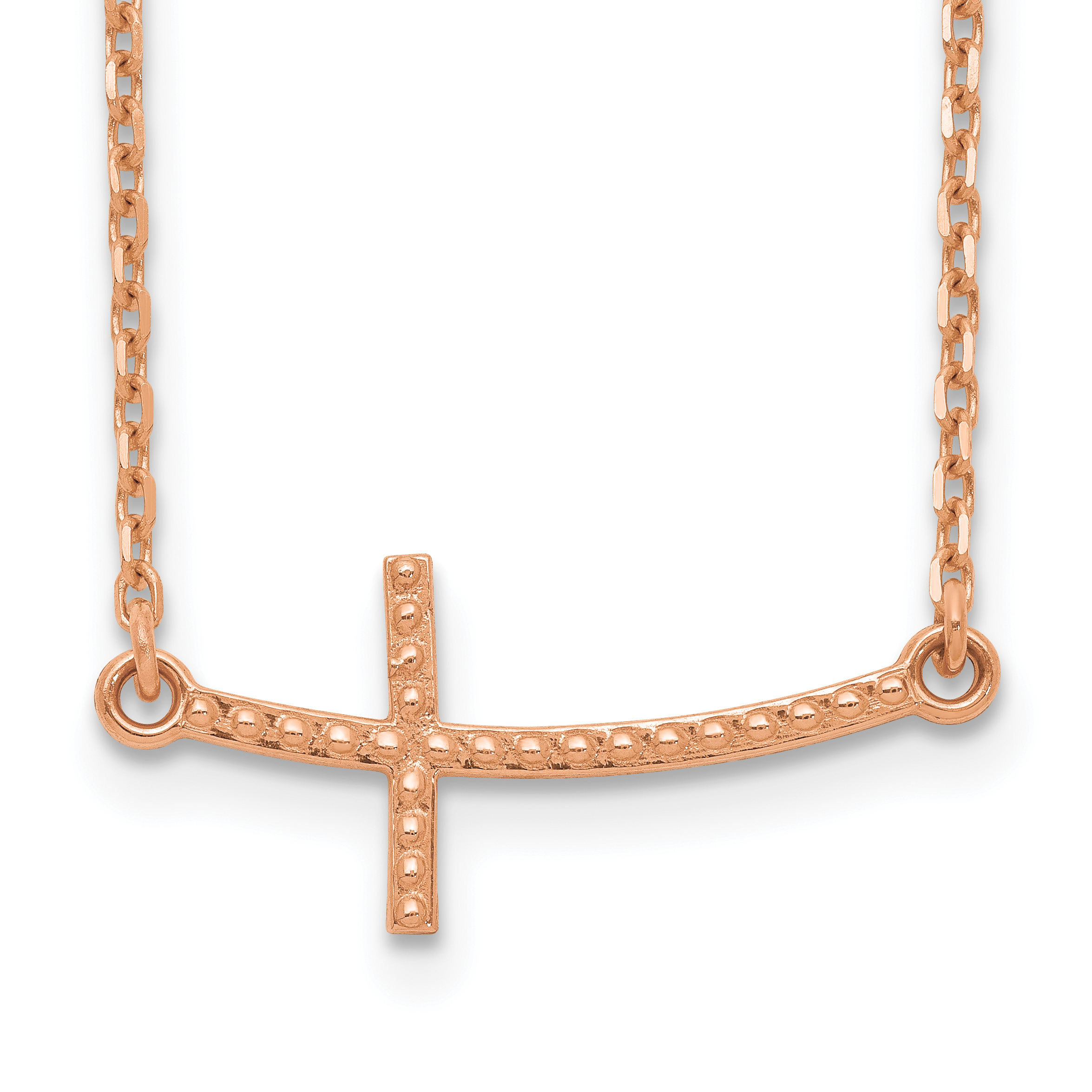 14k Rose Gold Sideways Curved Textured Cross Necklace SF2093
