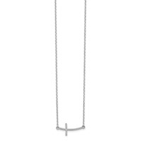 14K White Gold Curved Textured Sideways Cross Necklace, 19" view 2