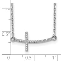 14K White Gold Curved Textured Sideways Cross Necklace, 19" view 3