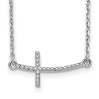14K White Gold Curved Textured Sideways Cross Necklace, 19" view 1