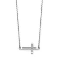 14K White Gold Polished Cut-out Sideways Cross Necklace, 19" view 2