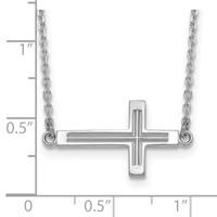 14K White Gold Polished Cut-out Sideways Cross Necklace, 19" view 3