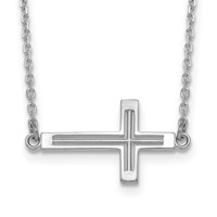14K White Gold Polished Cut-out Sideways Cross Necklace, 19" view 1