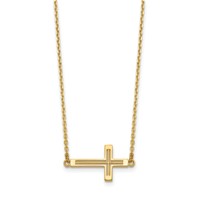 14K Yellow Gold Polished Cut-out Sideways Cross Necklace, 19" view 2