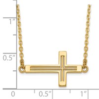 14K Yellow Gold Polished Cut-out Sideways Cross Necklace, 19" view 3