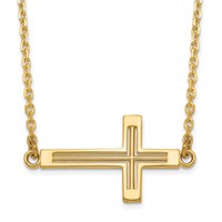14K Yellow Gold Polished Cut-out Sideways Cross Necklace, 19" view 1