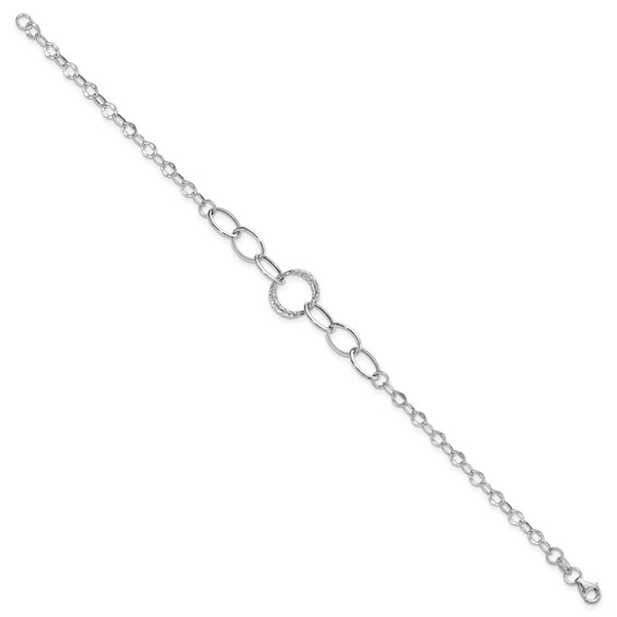 14k White Gold Polished and Textured Fancy Link 8 inch Bracelet