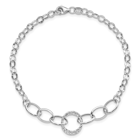 14k White Gold Polished and Textured Fancy Link 8 inch Bracelet